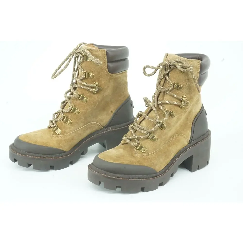 Tory Burch Suede Hiker High Heel Ankle Boots Size 7 Lug Logo $440 Lace Up